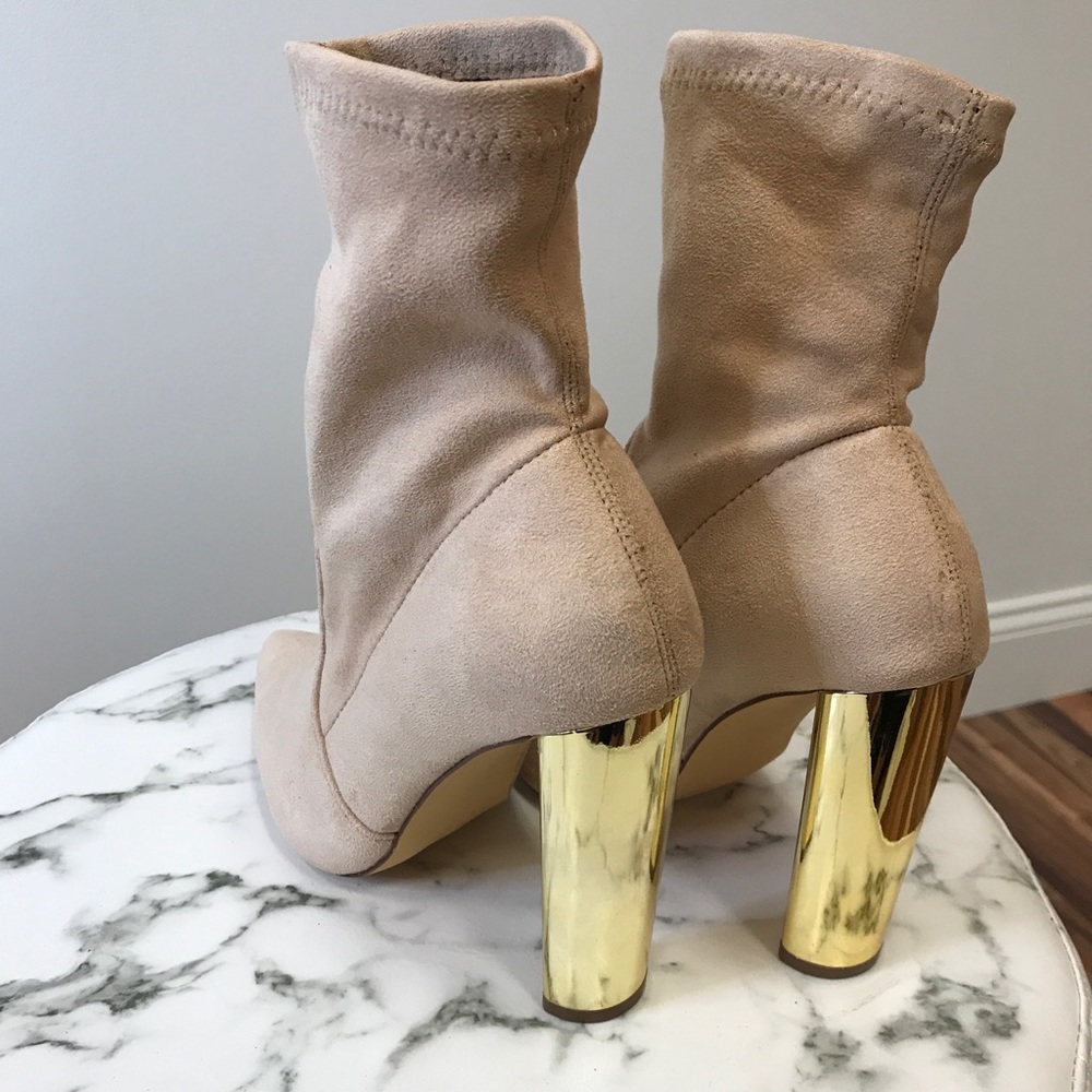 ‼️ Pointed Closed Toe Gold Heel Sock Bootie Boots